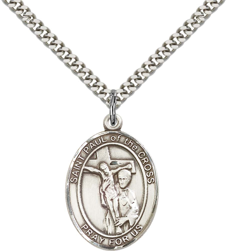 Sterling Silver St. Paul of the Cross Pendant with 24 Inch Light Rhodi ...