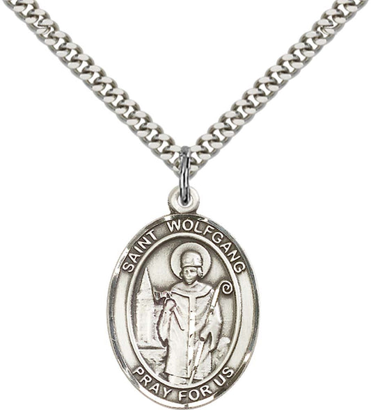 Sterling Silver St. Wolfgang Pendant with 24 Inch Light Rhodium Heavy Curb Chain