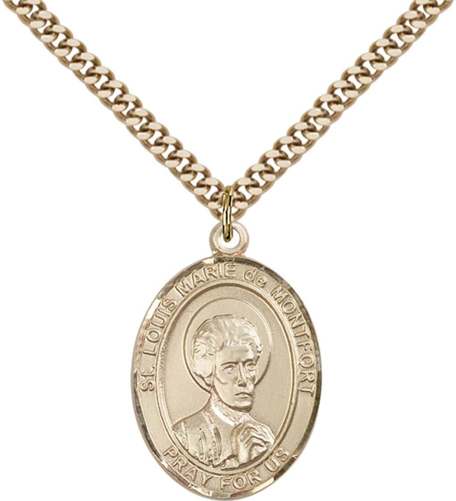14kt Gold Filled St. Louis Marie de Montfort Pendant with 24 inch Gold Plate Heavy Curb Chain