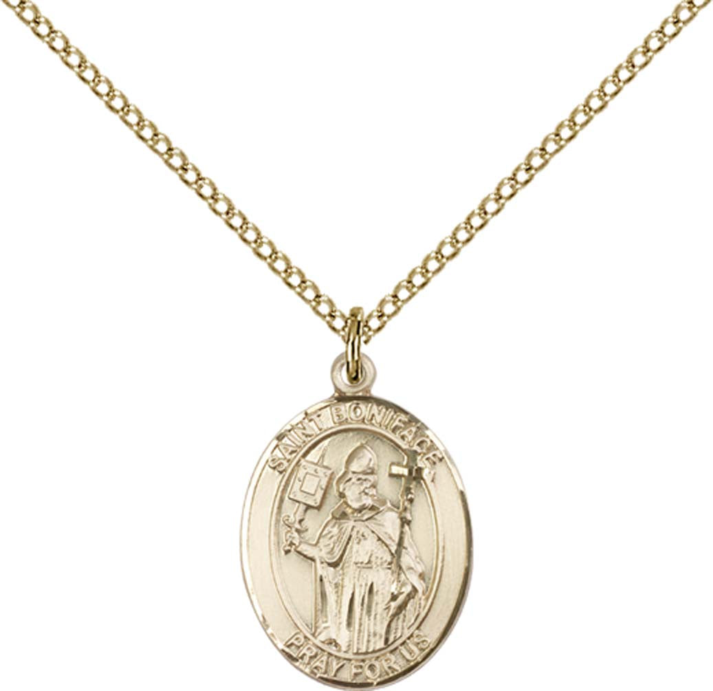 14kt Gold Filled St. Boniface Pendant with 18 inch Gold Filled Light Curb Chain - Medium