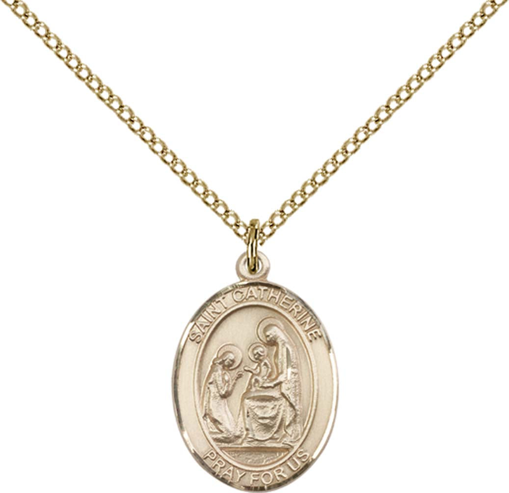 14kt Gold Filled St. Catherine of Siena Pendant with 18 inch Gold Filled Light Curb Chain - Medium