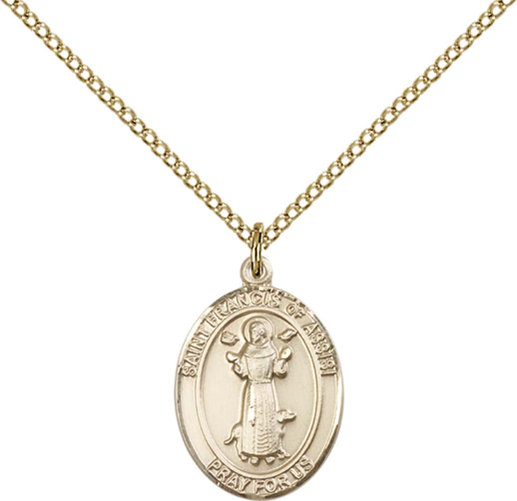 14kt Gold Filled St. Francis of Assisi Pendant with 18 inch Gold Filled Light Curb Chain - Medium