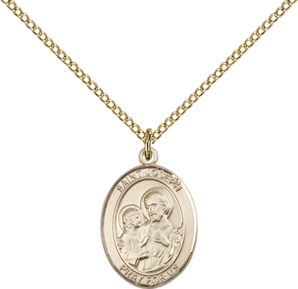 14kt Gold Filled St. Joseph Pendant with 18 inch Gold Filled Light Curb Chain - Medium