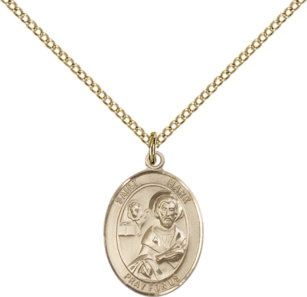14kt Gold Filled St. Mark the Evangelist Pendant with 18 inch Gold Filled Light Curb Chain - Medium