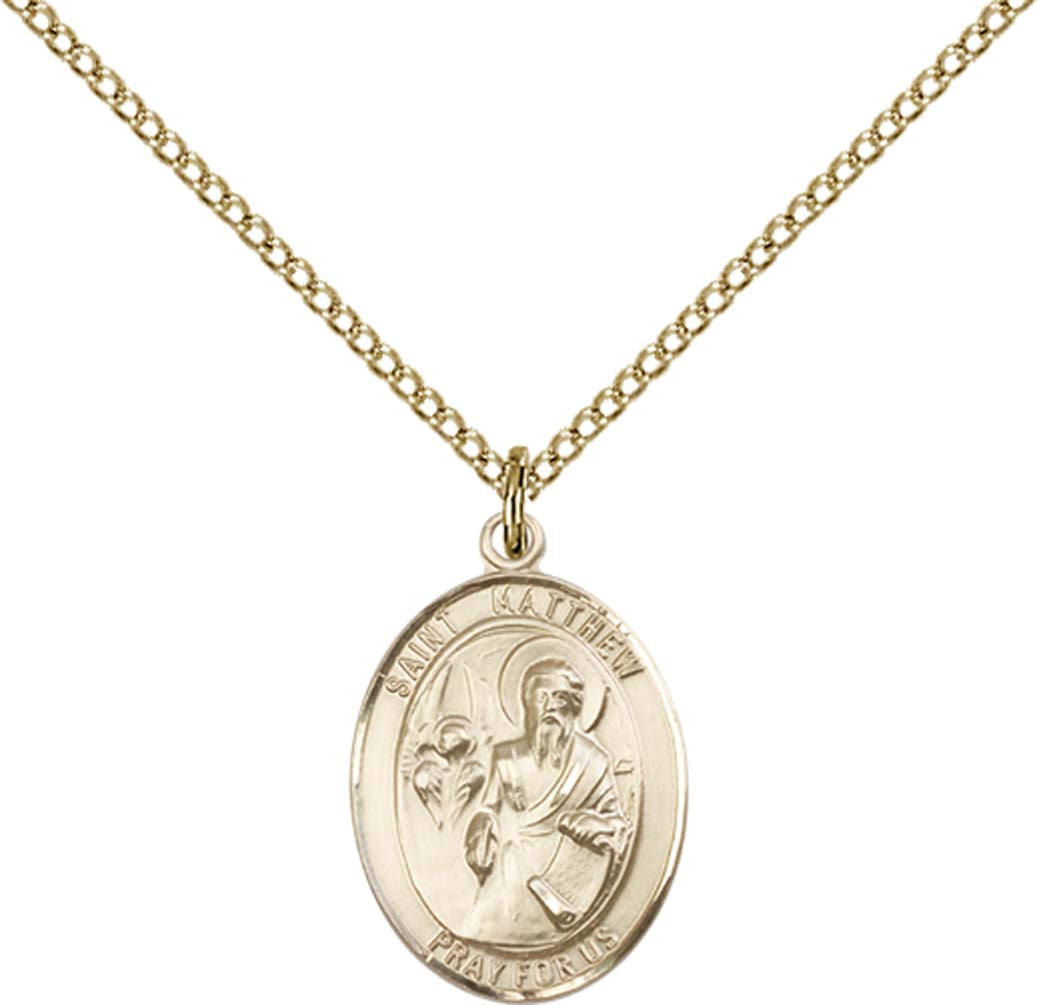 14kt Gold Filled St. Matthew the Apostle Pendant with 18 inch Gold Filled Light Curb Chain - Medium