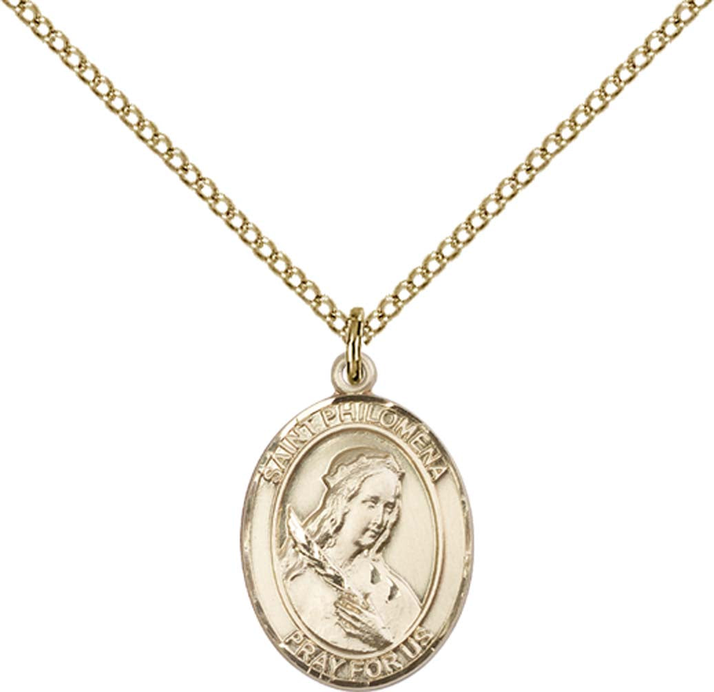14kt Gold Filled St. Philomena Pendant with 18 inch Gold Filled Light Curb Chain - Medium
