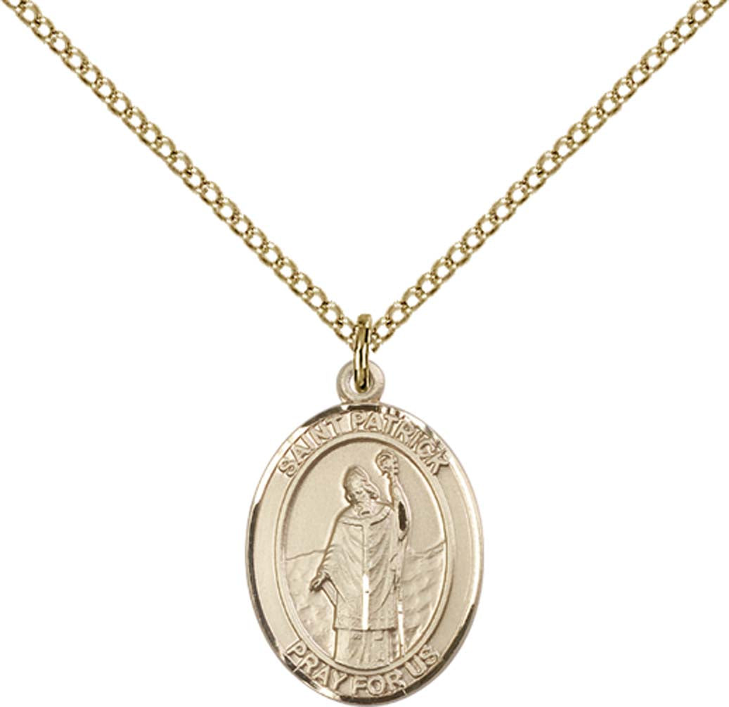 14kt Gold Filled St. Patrick Pendant with 18 inch Gold Filled Light Curb Chain - Medium