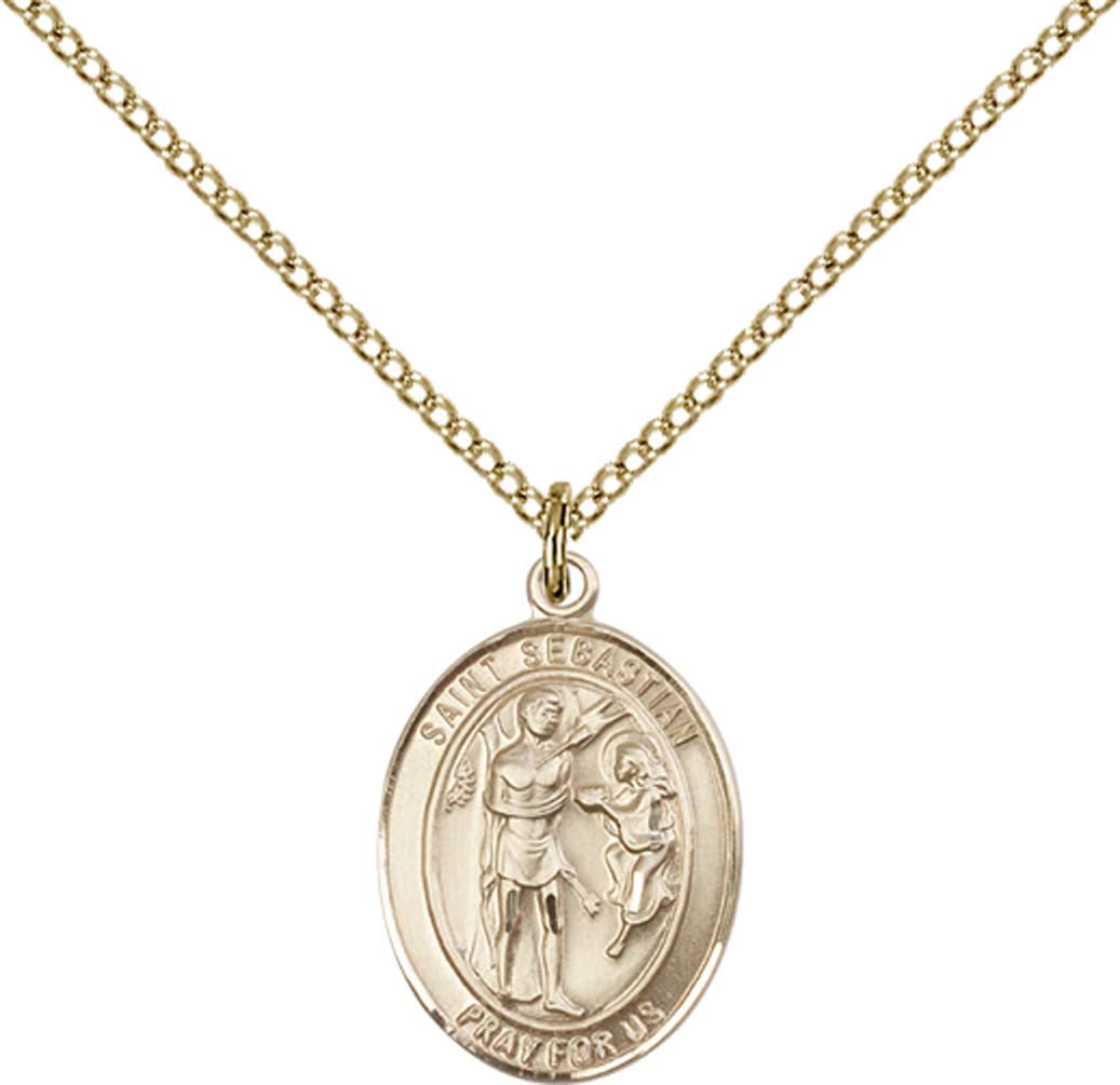 14kt Gold Filled St. Sebastian Pendant with 18 inch Gold Filled Light Curb Chain - Medium