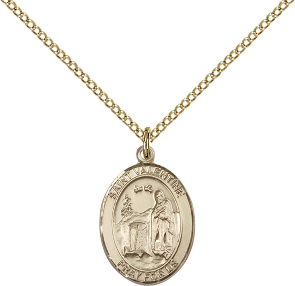 14kt Gold Filled St. Valentine of Rome Pendant with 18 inch Gold Filled Light Curb Chain - Medium