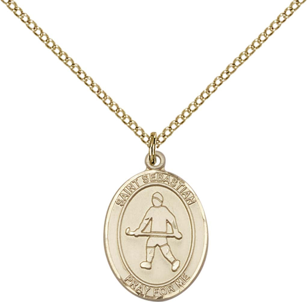14kt Gold Filled St. Sebastian/Field Hockey Pendant with 18 inch Gold Filled Light Curb Chain