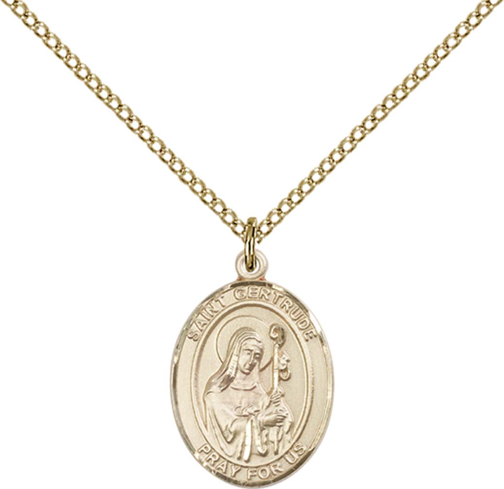 14kt Gold Filled St. Gertrude of Nivelles Pendant with 18 inch Gold Fi ...