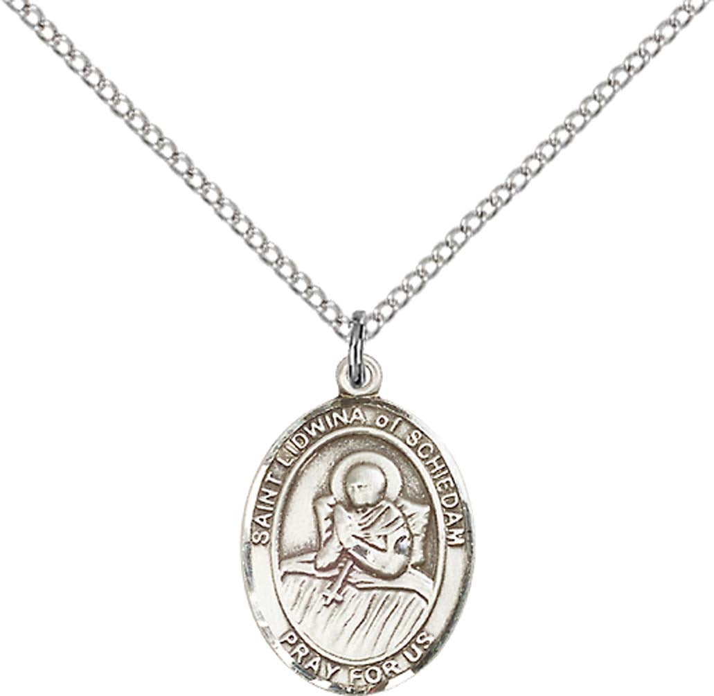 Sterling Silver St. Lidwina of Schiedam Pendant with 18 inch Sterling Silver Light Curb Chain - Medium