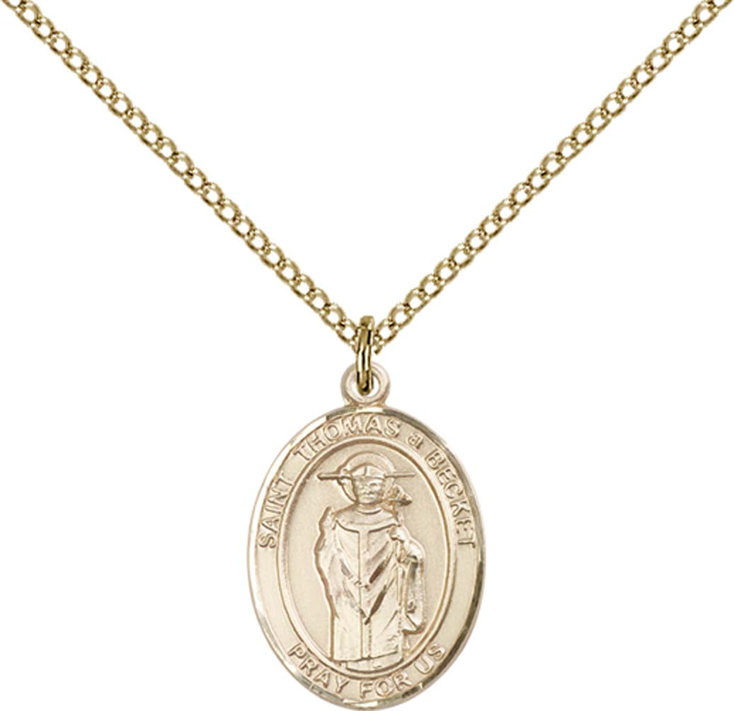 14kt Gold Filled St. Thomas A Becket Pendant with 18 inch Gold Filled Light Curb Chain