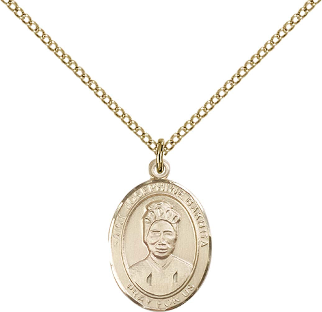 14kt Gold Filled St. Josephine Bakhita Pendant with 18 inch Gold Filled Light Curb Chain