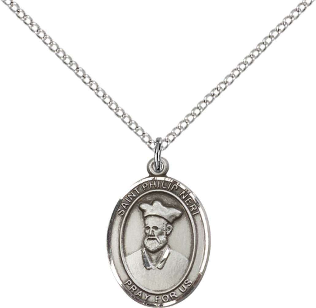 Sterling Silver St. Philip Neri Pendant with 18 inch Sterling Silver Light Curb Chain
