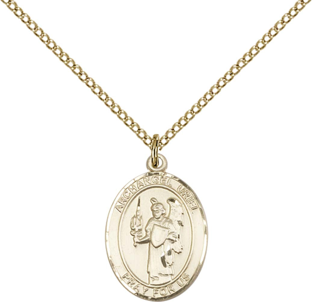 14kt Gold Filled St. Uriel Pendant with 18 inch Gold Filled Light Curb Chain
