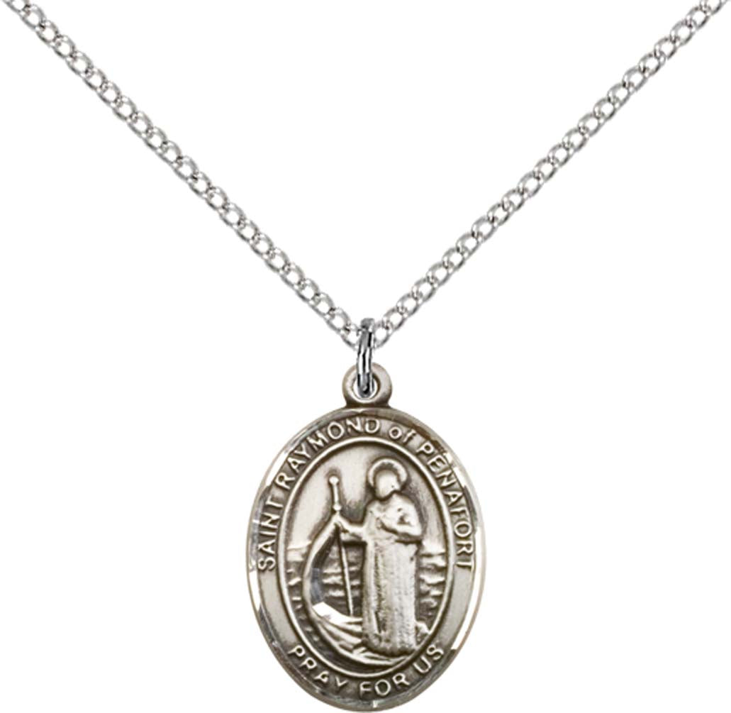 Sterling Silver St. Raymond of Penafort Pendant with 18 inch Sterling Silver Light Curb Chain