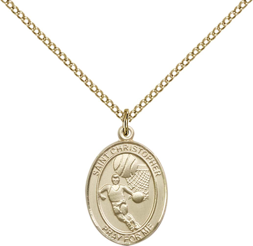 14kt Gold Filled St. Christopher/Basketball Pendant with 18 inch Gold Filled Light Curb Chain