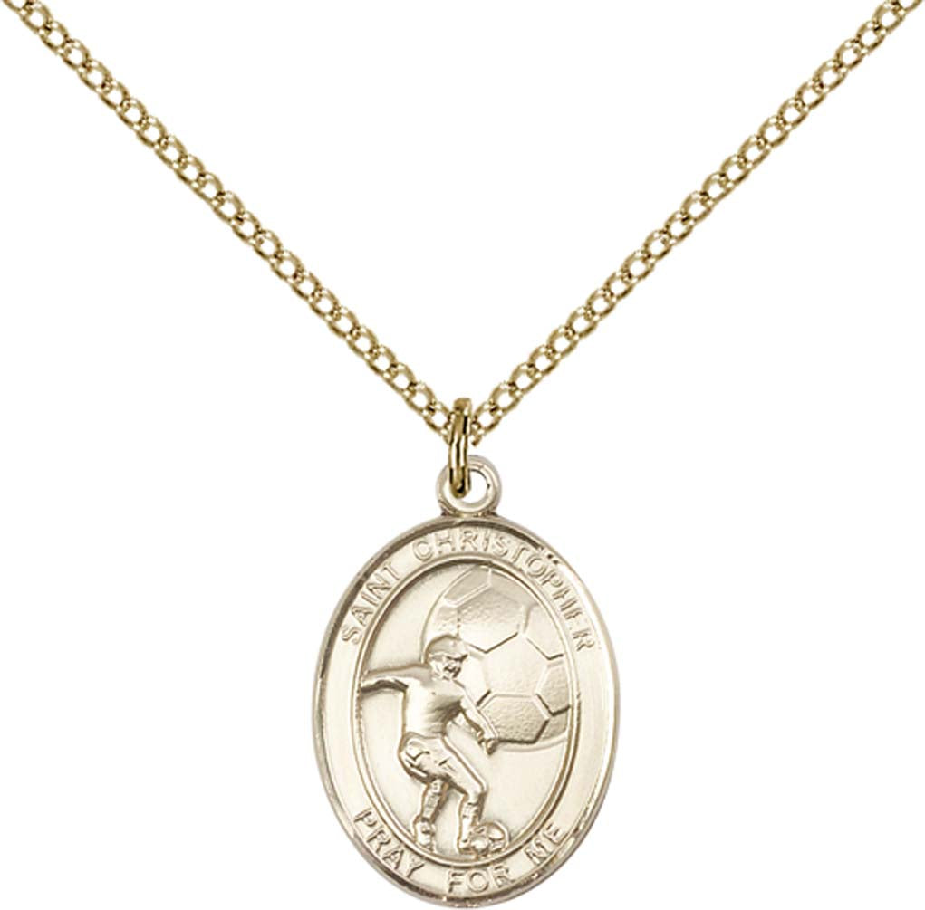 14kt Gold Filled St. Christopher/Soccer Pendant with 18 inch Gold Filled Light Curb Chain