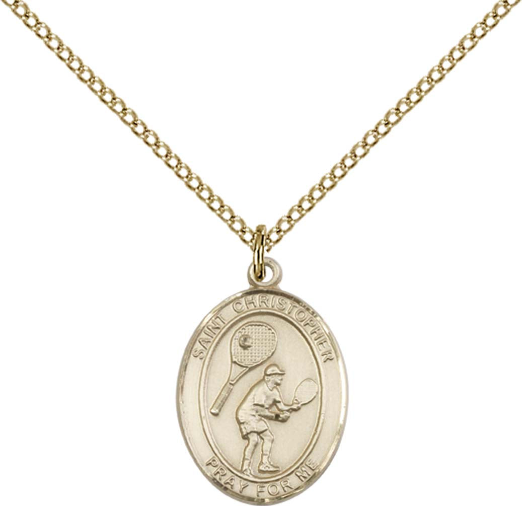 14kt Gold Filled St. Christopher/Tennis Pendant with 18 inch Gold Filled Light Curb Chain