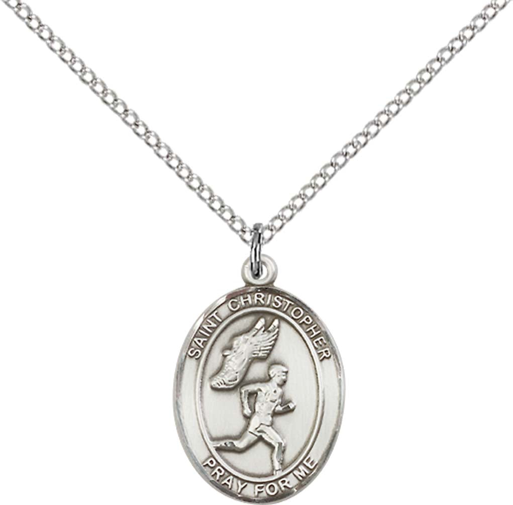 Sterling Silver St. Christopher/Track&Field Men Pe with 18 inch Sterling Silver Light Curb Chain