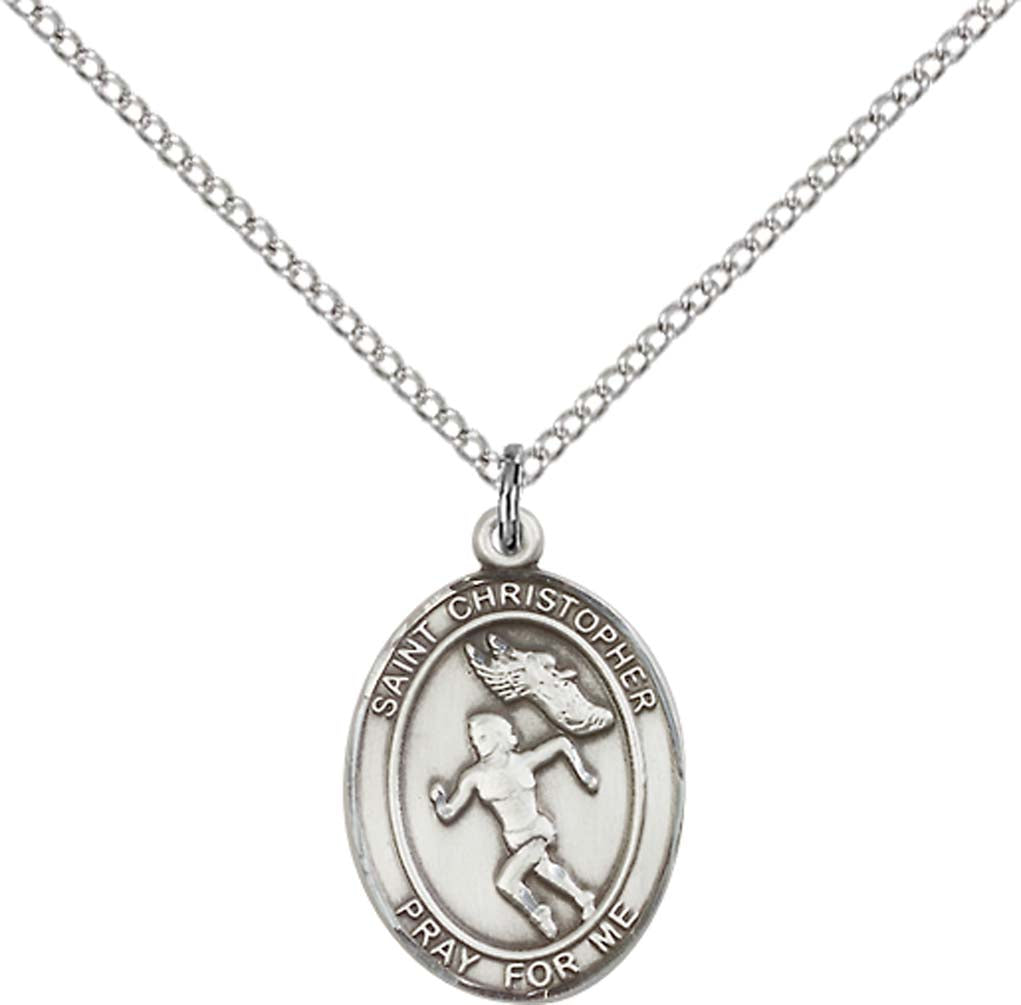 Sterling Silver St. Christopher/Track&Field Women with 18 inch Sterling Silver Light Curb Chain