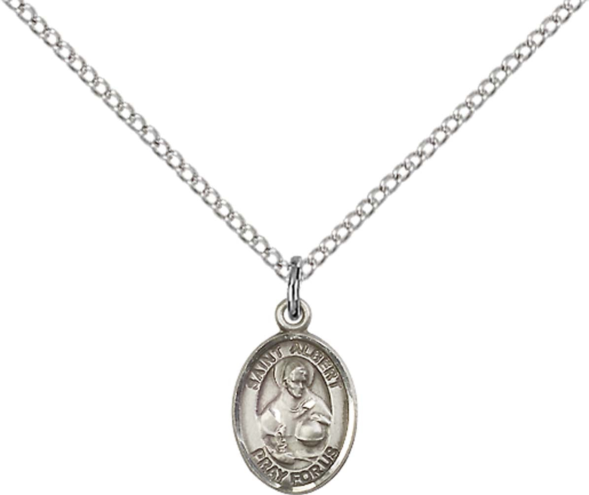 Sterling Silver St. Albert the Great Pendant with 18 inch Sterling Silver Light Curb Chain - Small