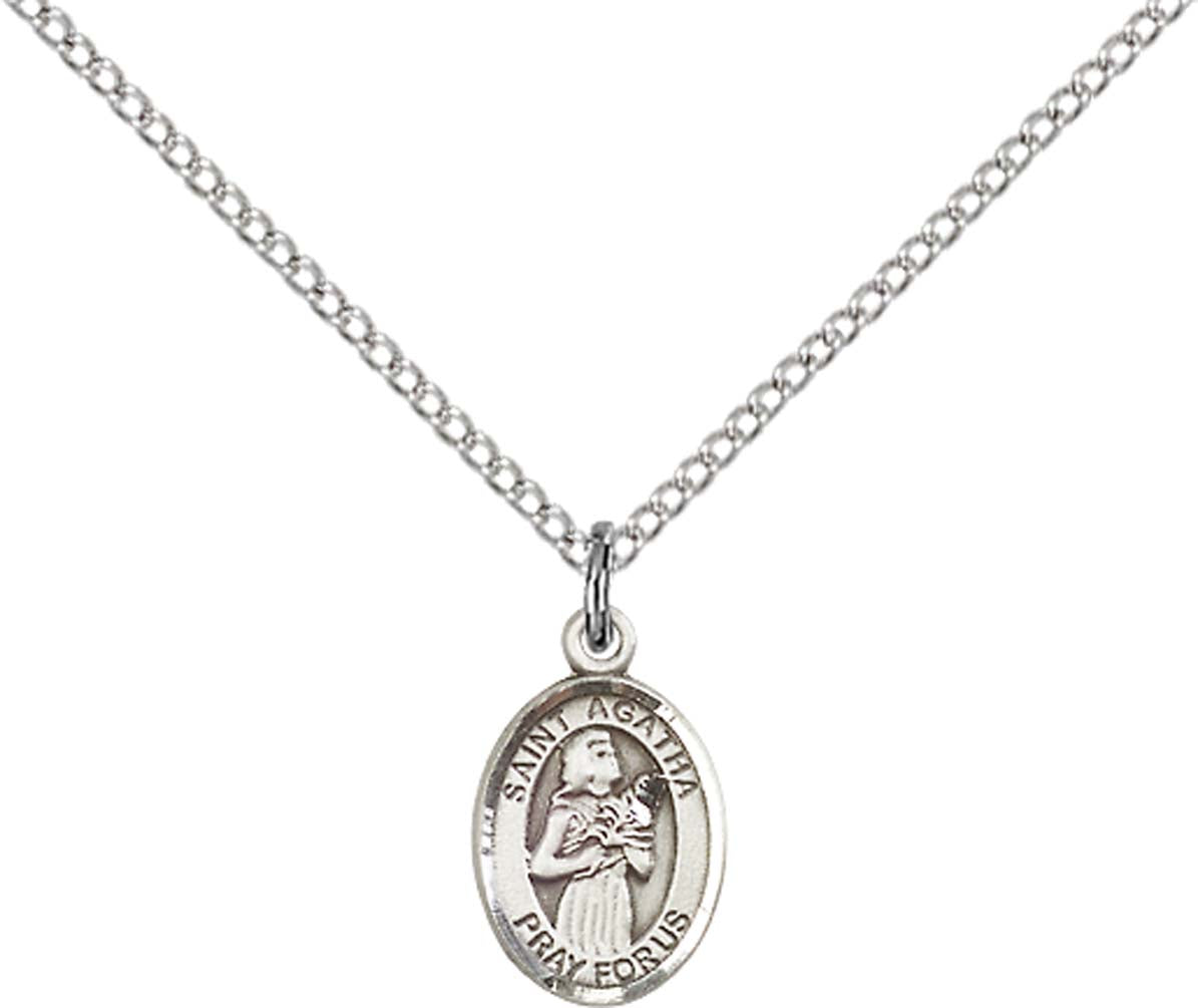 Sterling Silver St. Agatha Pendant with 18 inch Sterling Silver Light Curb Chain - Small