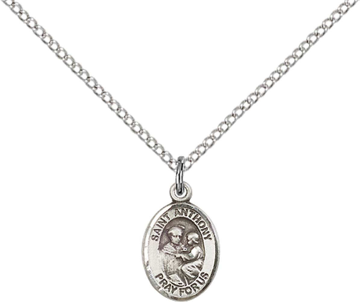 Sterling Silver St. Anthony of Padua Pendant with 18 inch Sterling Silver Light Curb Chain - Small