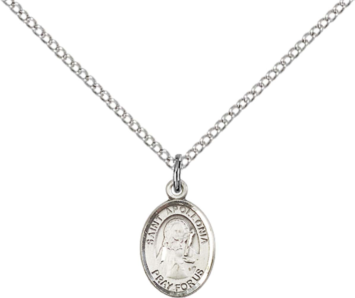 Sterling Silver St. Apollonia Pendant with 18 inch Sterling Silver Light Curb Chain - Small