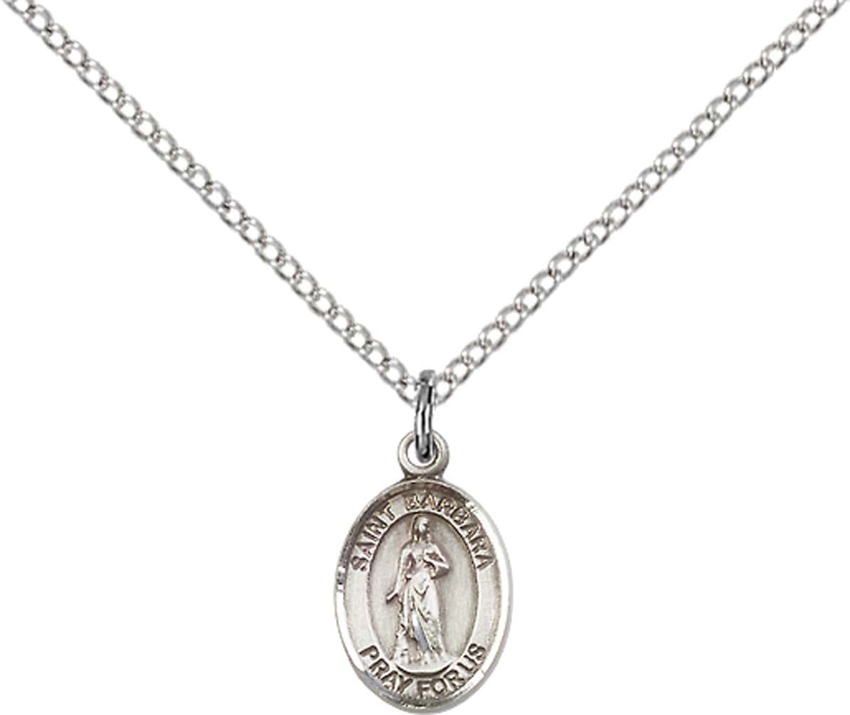 Sterling Silver St. Barbara Pendant with 18 inch Sterling Silver Light Curb Chain - Small