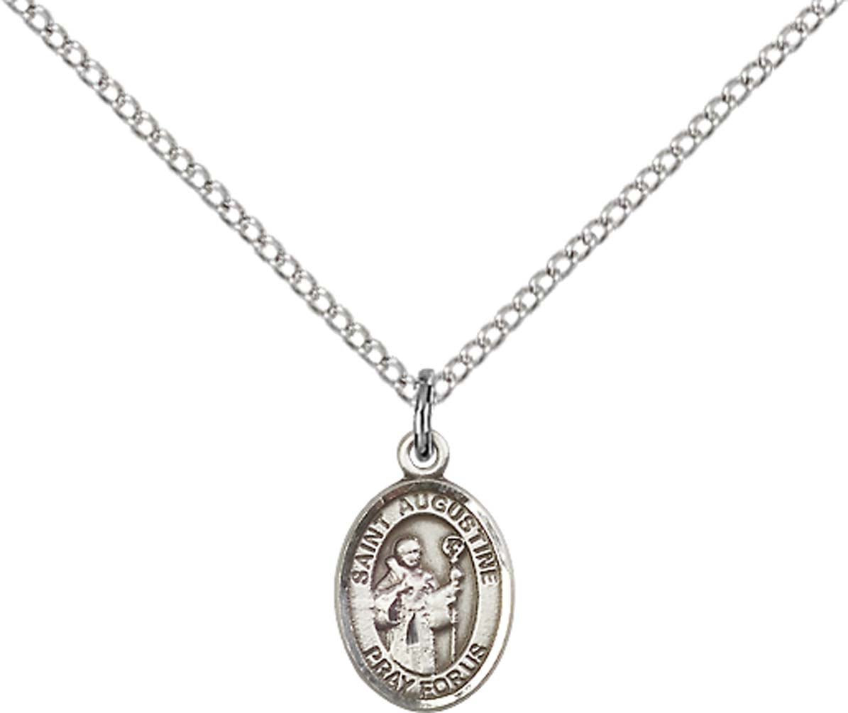 Sterling Silver St. Augustine Pendant with 18 inch Sterling Silver Light Curb Chain - Small