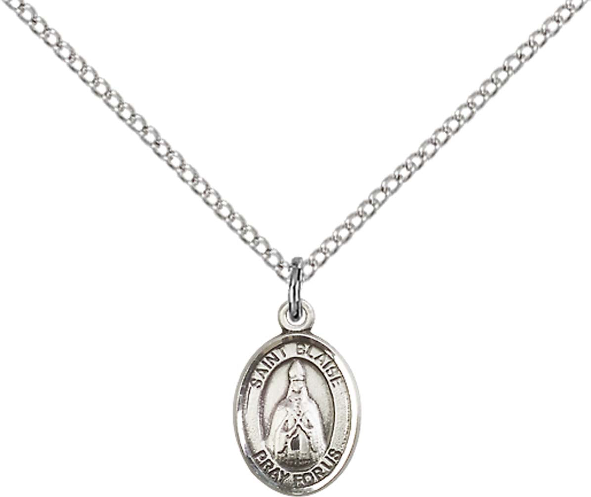 Sterling Silver St. Blaise Pendant with 18 inch Sterling Silver Light Curb Chain - Small