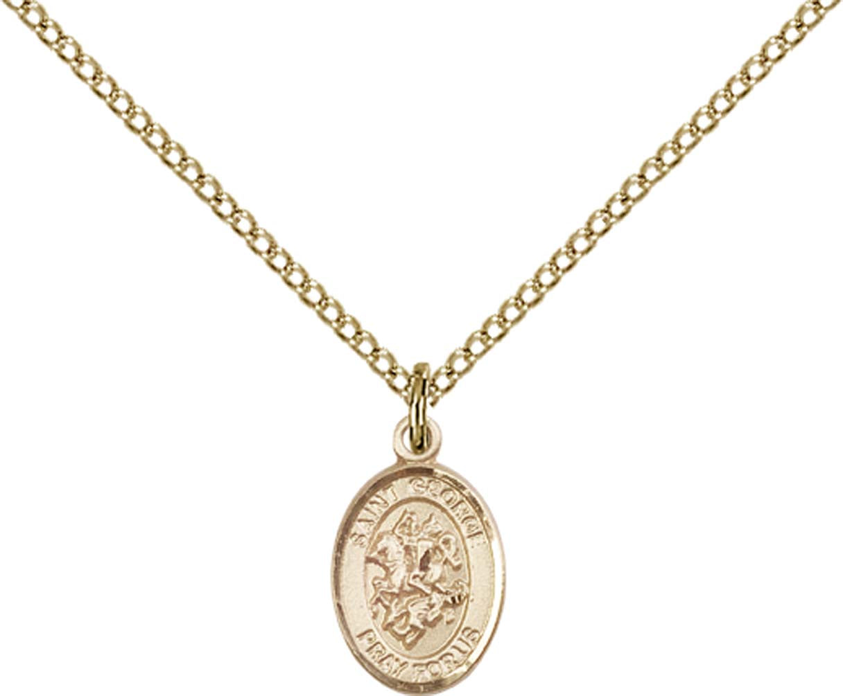 14kt Gold Filled St. George Pendant with 18 inch Gold Filled Light Curb Chain - Small
