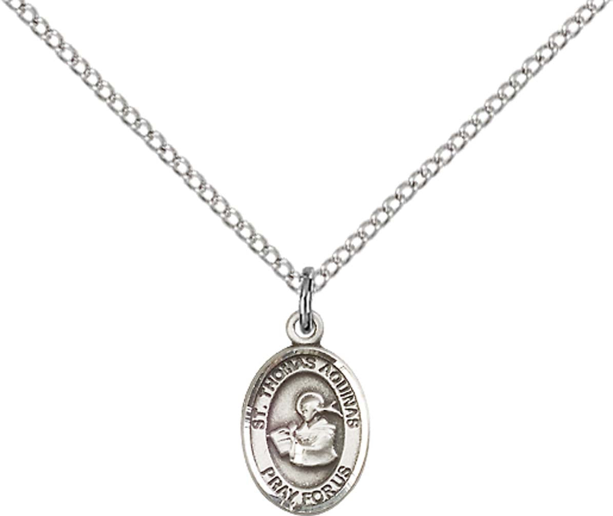 Sterling Silver St. Thomas Aquinas Pendant with 18 inch Sterling Silver Light Curb Chain - Small