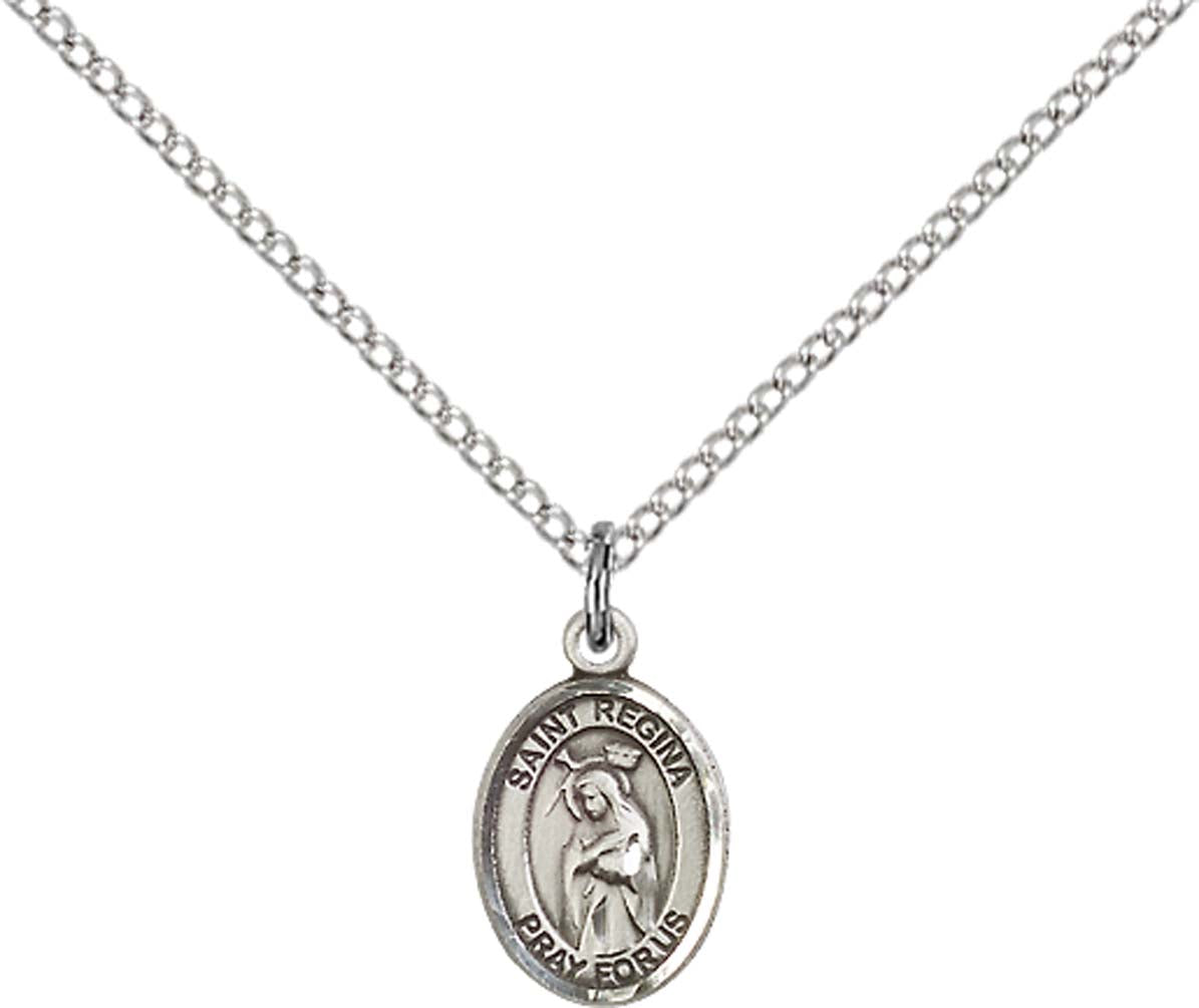 Sterling Silver St. Regina Pendant with 18 inch Sterling Silver Light Curb Chain - Small