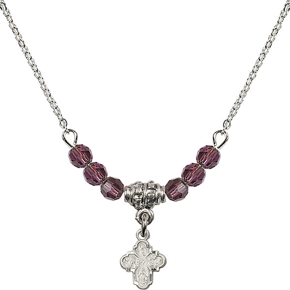Sterling Silver 4-Way Birthstone Necklace with Amethyst Beads - 0207