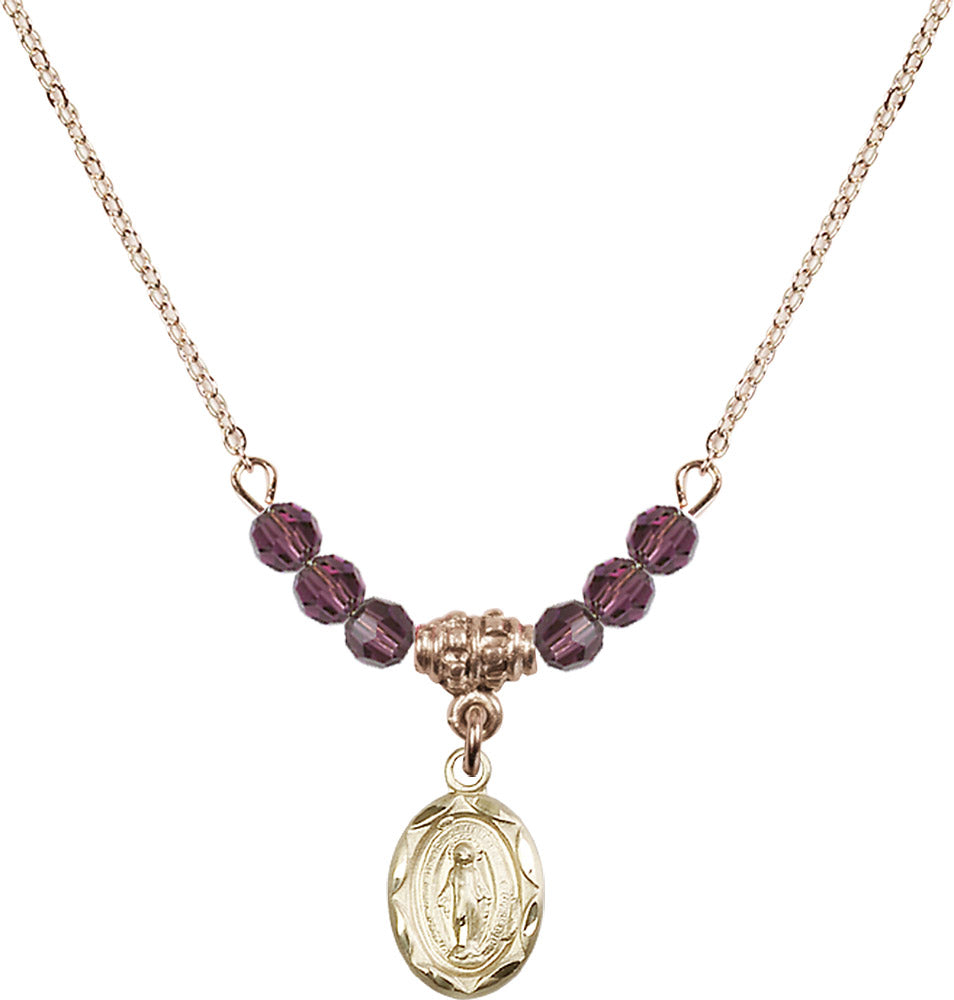 14kt Gold Filled Miraculous Birthstone Necklace with Amethyst Beads - 0301