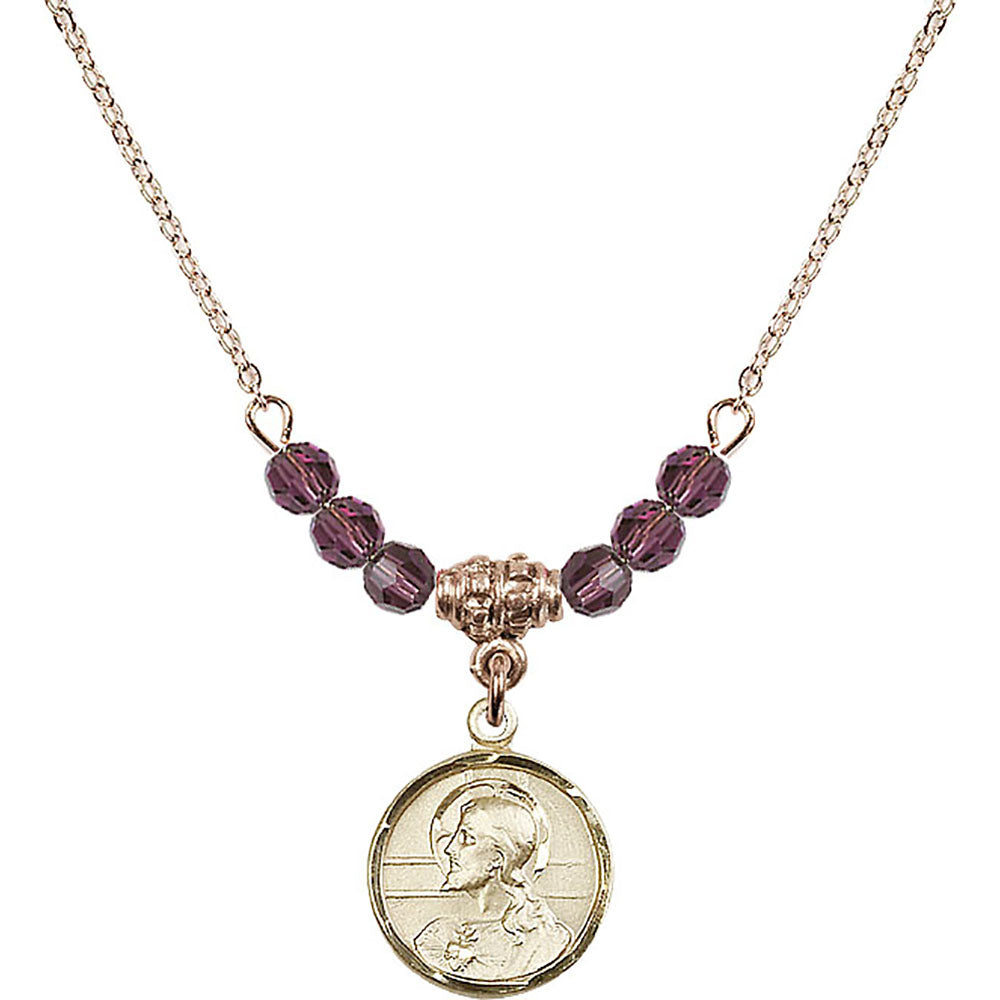 14kt Gold Filled Scapular Birthstone Necklace with Amethyst Beads - 0601