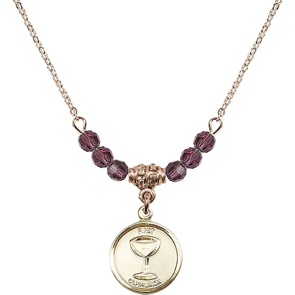 14kt Gold Filled Communion Birthstone Necklace with Amethyst Beads - 0601