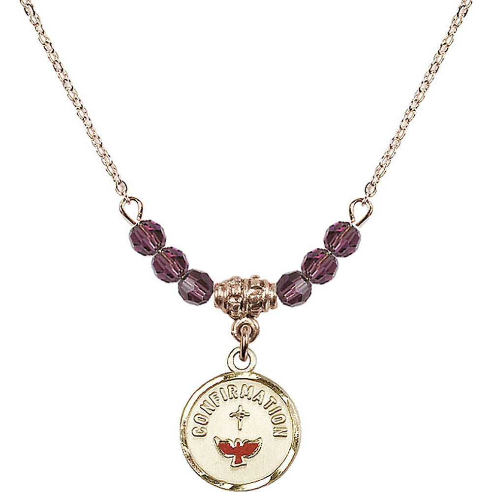 14kt Gold Filled Confirmation Birthstone Necklace with Amethyst Beads - 0601