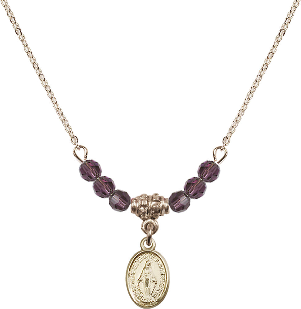 14kt Gold Filled Miraculous Birthstone Necklace with Amethyst Beads - 0702