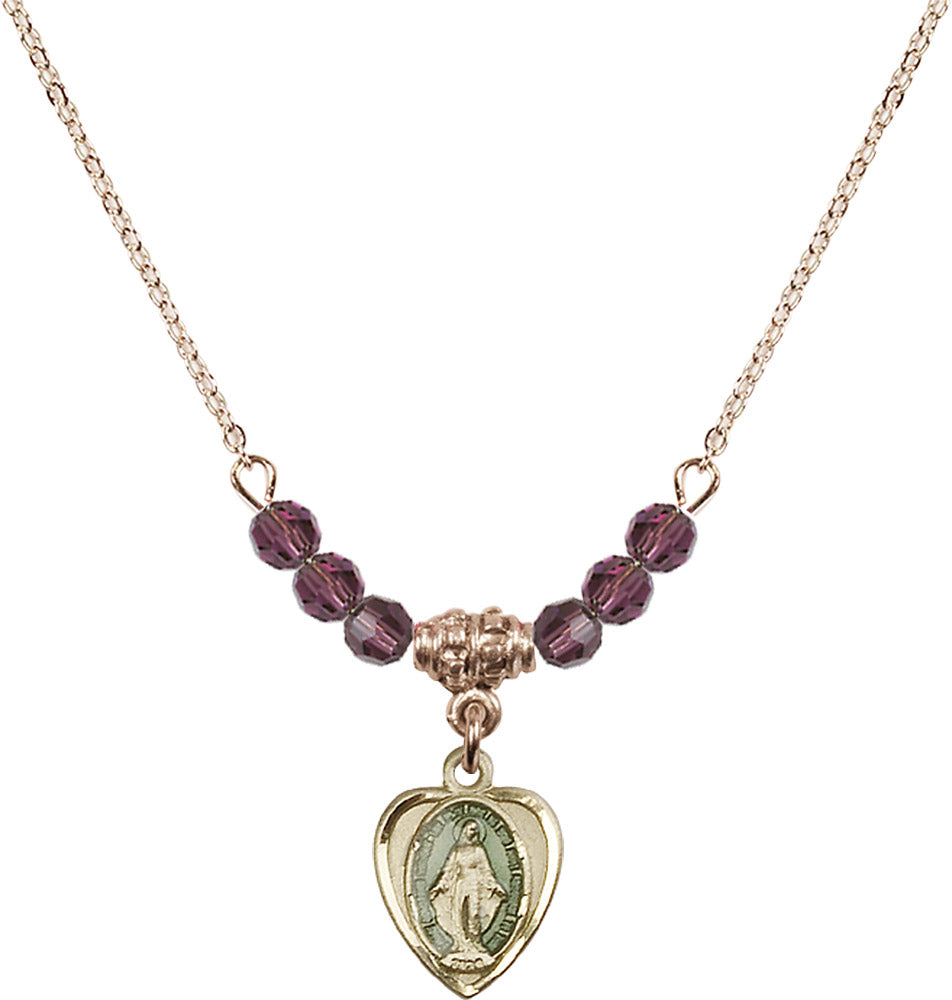 14kt Gold Filled Miraculous Birthstone Necklace with Amethyst Beads - 0706