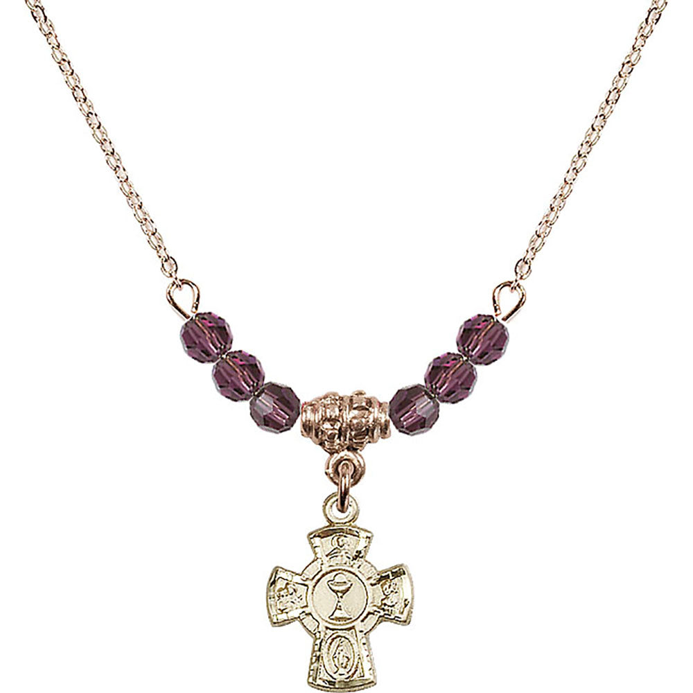 14kt Gold Filled 5-Way / Chalice Birthstone Necklace with Amethyst Beads - 0845