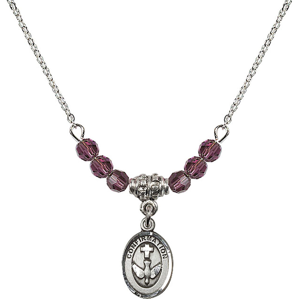 Sterling Silver Confirmation Birthstone Necklace with Amethyst Beads - 0973