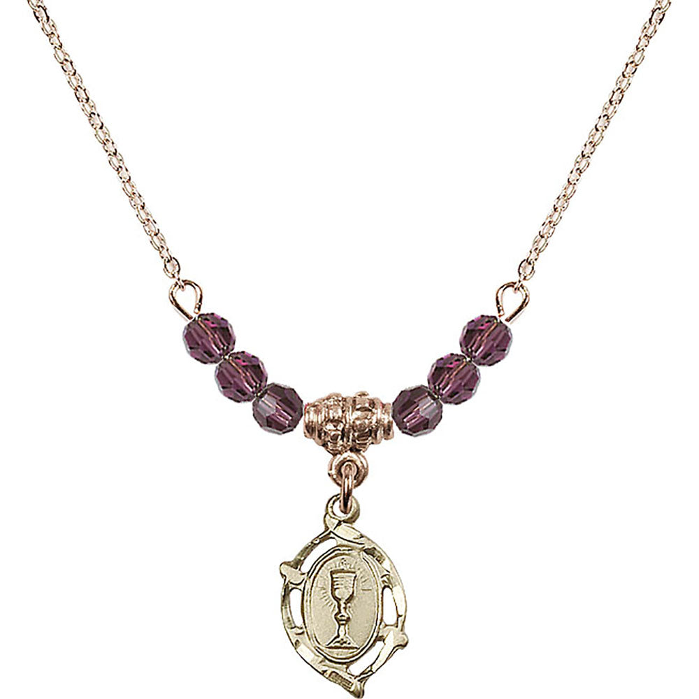 14kt Gold Filled Communion Birthstone Necklace with Amethyst Beads - 3019