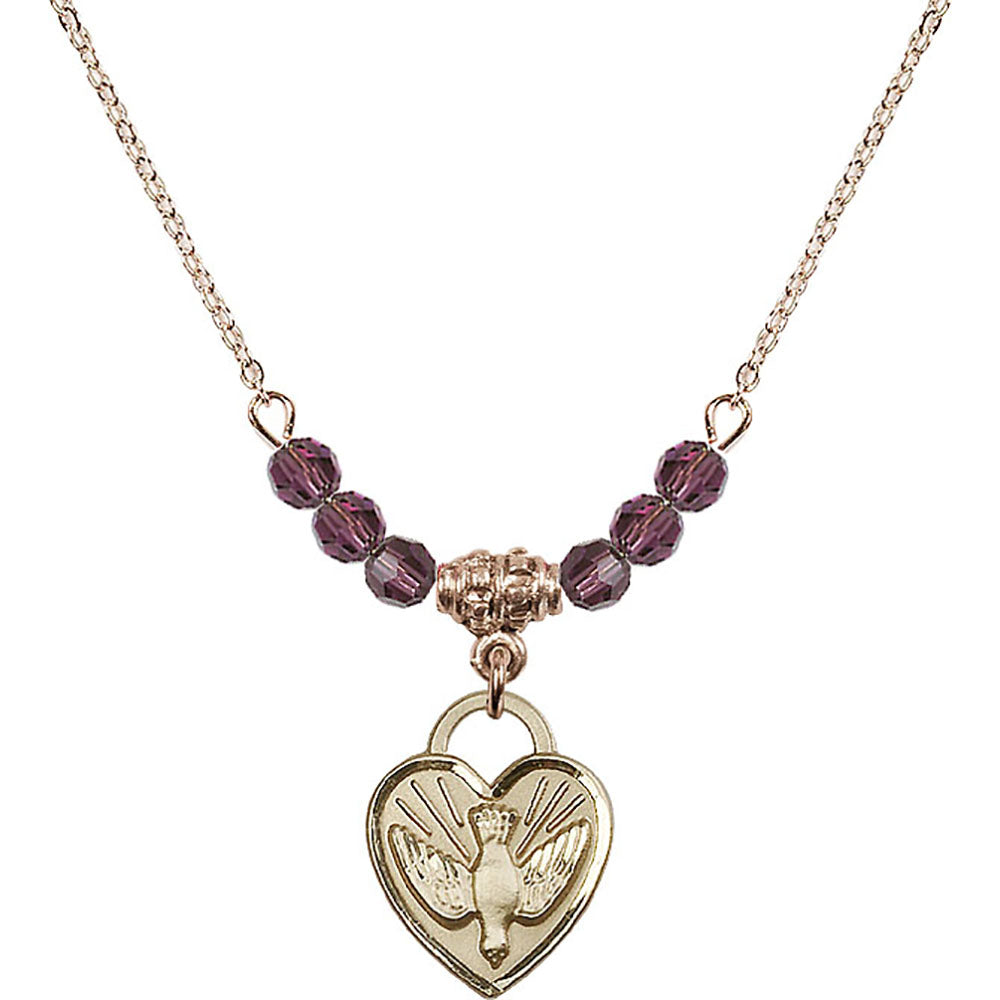 14kt Gold Filled Confirmation Heart Birthstone Necklace with Amethyst Beads - 3405
