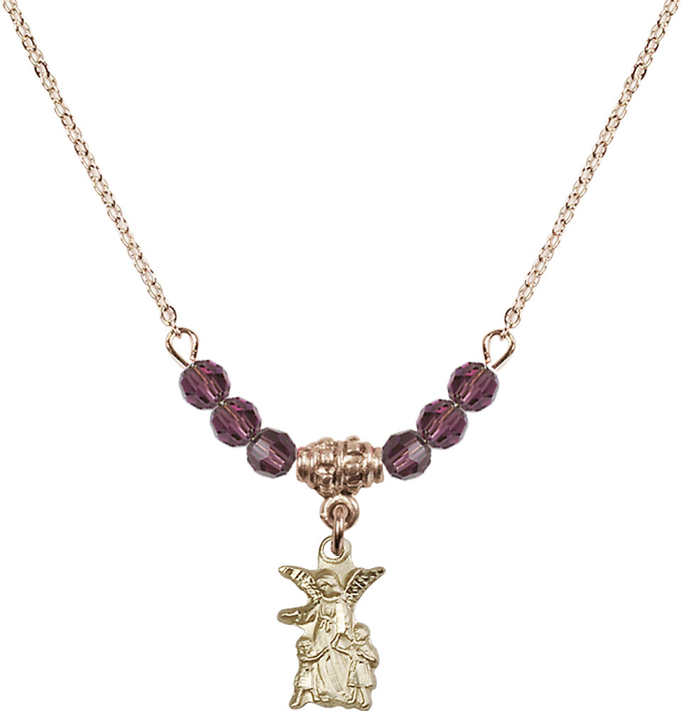 14kt Gold Filled Guardian Angel Birthstone Necklace with Amethyst Beads - 4253