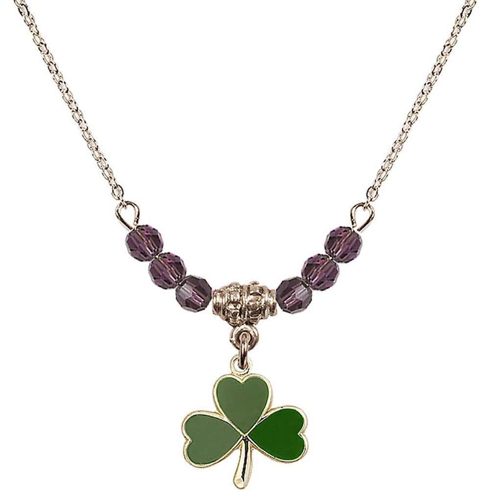14kt Gold Filled Shamrock Birthstone Necklace with Amethyst Beads - 5243