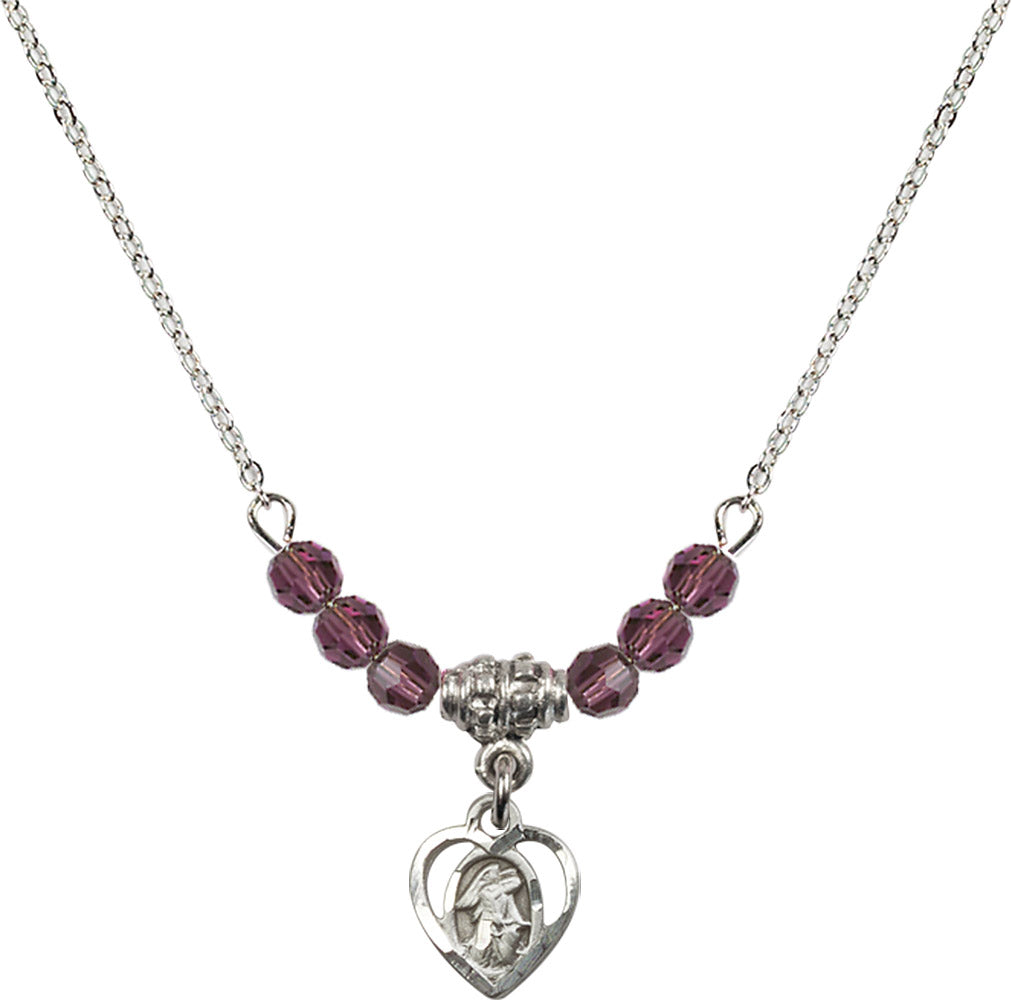 Sterling Silver Guardian Angel Birthstone Necklace with Amethyst Beads - 5407